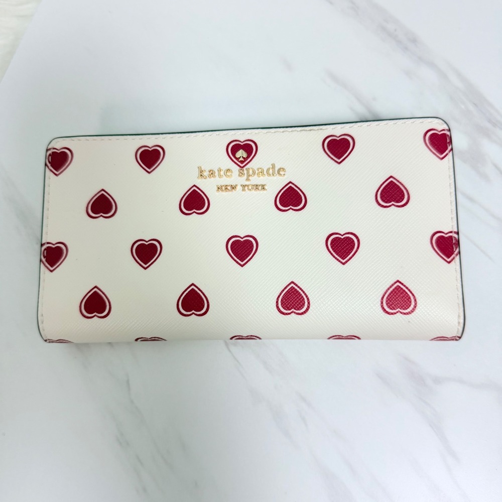 Kate Spade Madison Heartfelt Geo Boxed Large Slim Bifold Wallet Cream Multi - Picture 2 of 10
